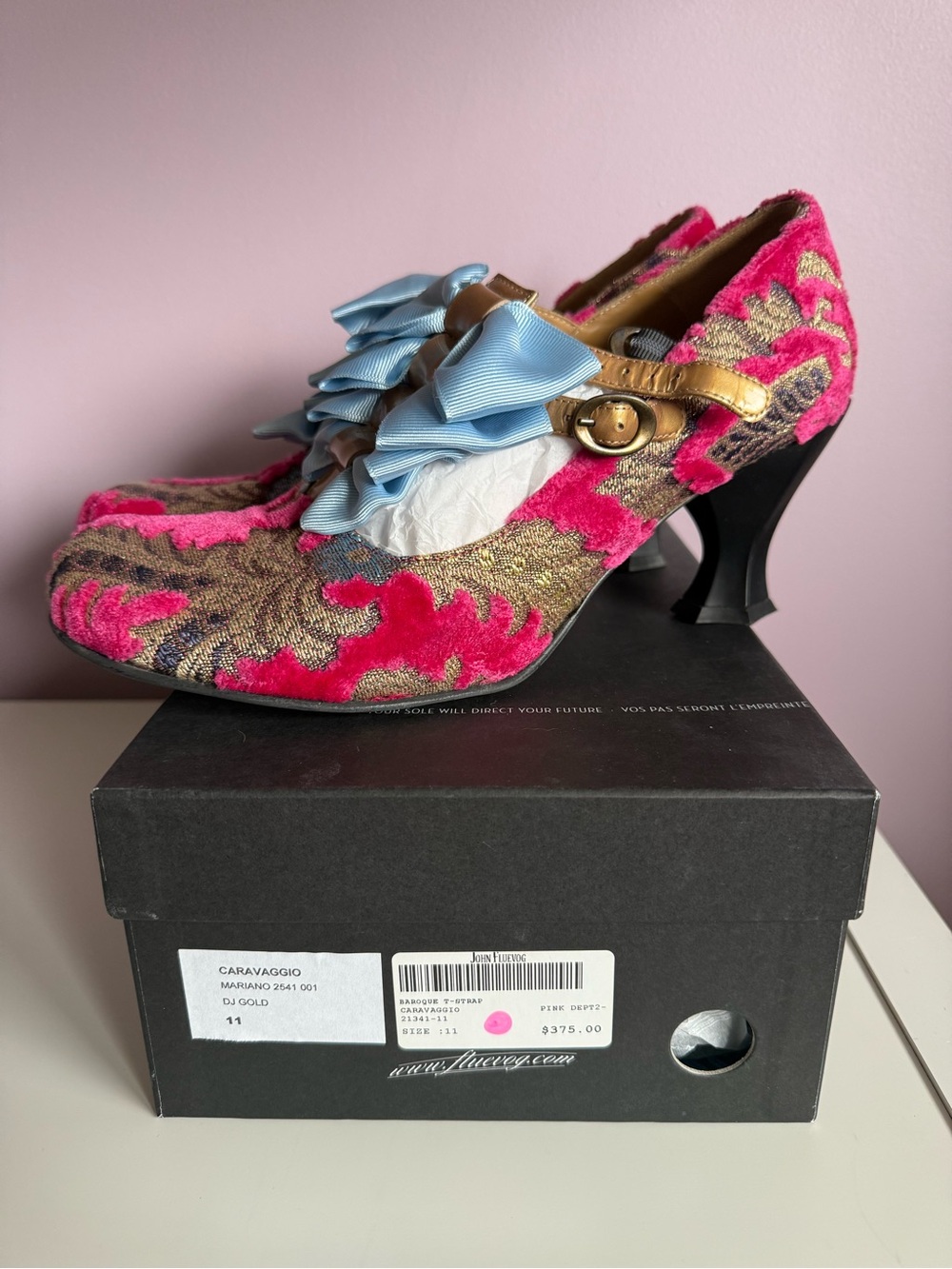 John Fluevog “Caravaggio” in Pink Jacquard